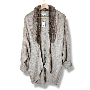 Song n Spirit Longline Cardigan Sweater Faux Fur Collar Comfy Oversized Size S